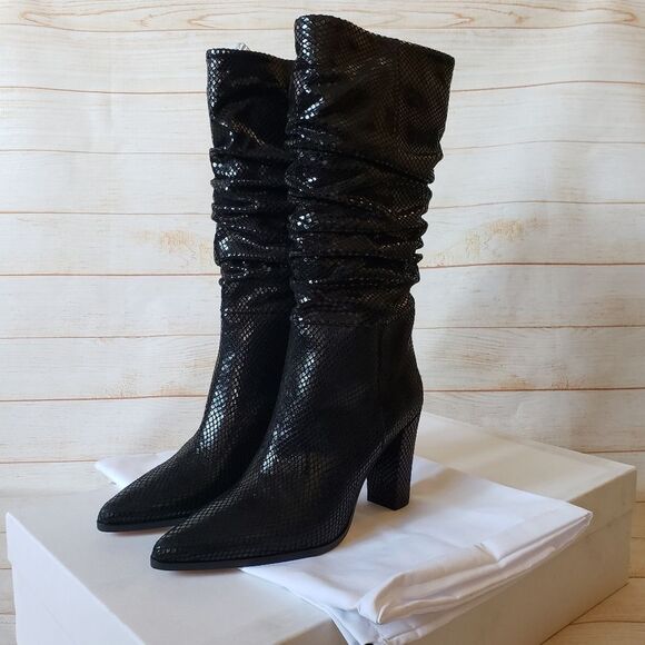 IRO Paris Yasur Gathered Snake Effect All Leather Slouchy Boots Black Size 39 - Picture 1 of 15